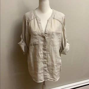 Harve Benard Tan colored Linen top Sz L